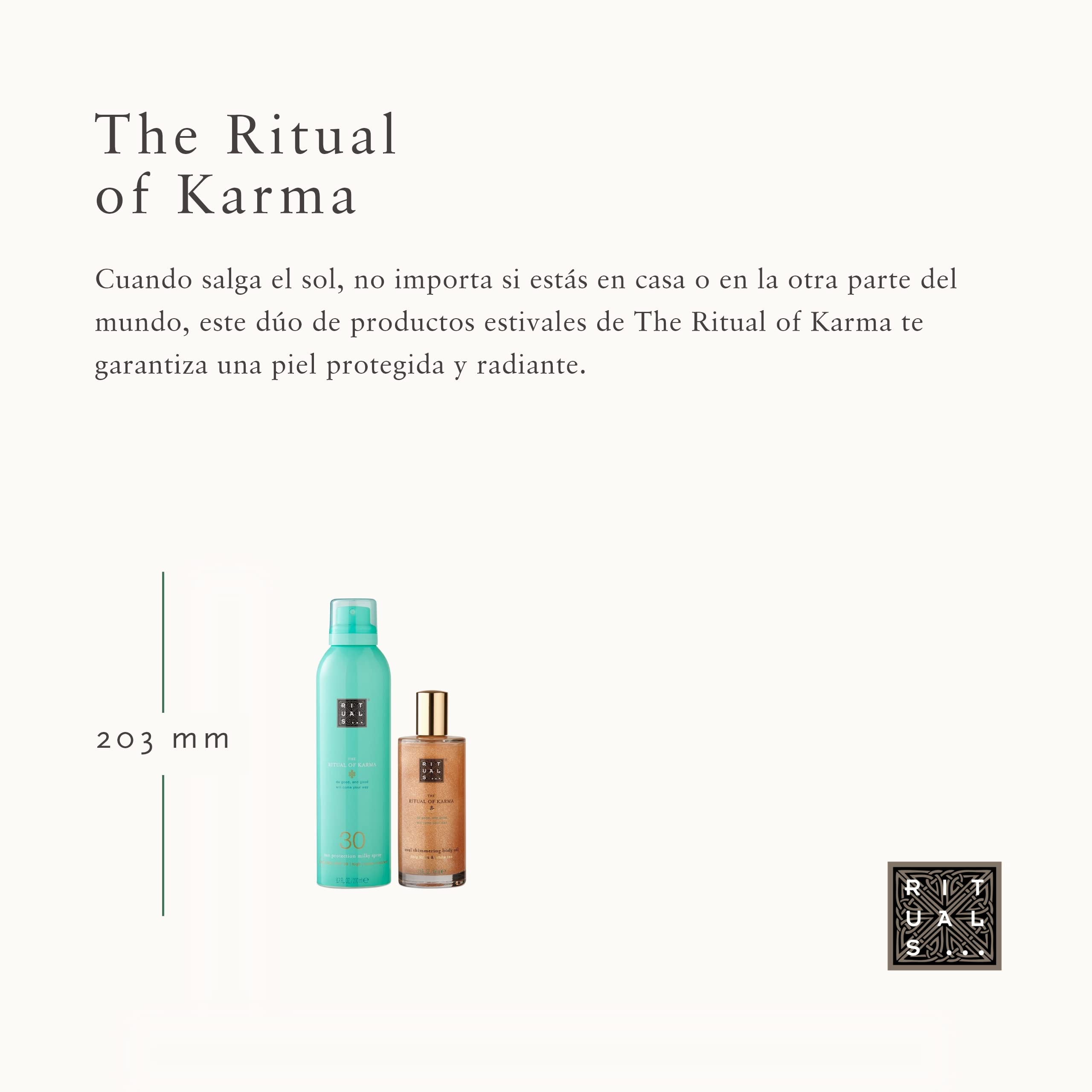 Set de Regalo RITUALS Summer Duo de The Ritual of Karma, con Loto Sagrado y Té Blanco - Propiedades Calmantes y Relajantes con Crema Solar de Factor 30 y Aceite Corporal Brillante