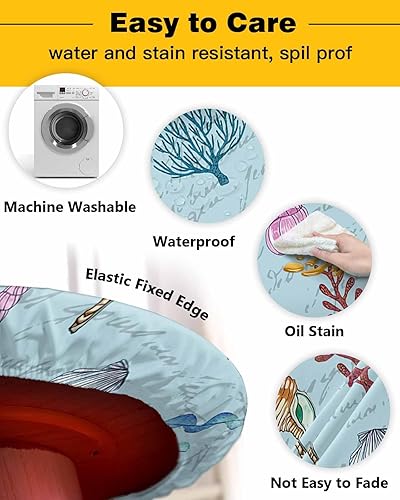 Vista 55 de Mantel redondo ajustable de Navidad para mesa redonda, mantel rojo floral de Navidad, mantel impermeable con borde elástico, mantel circular rojo