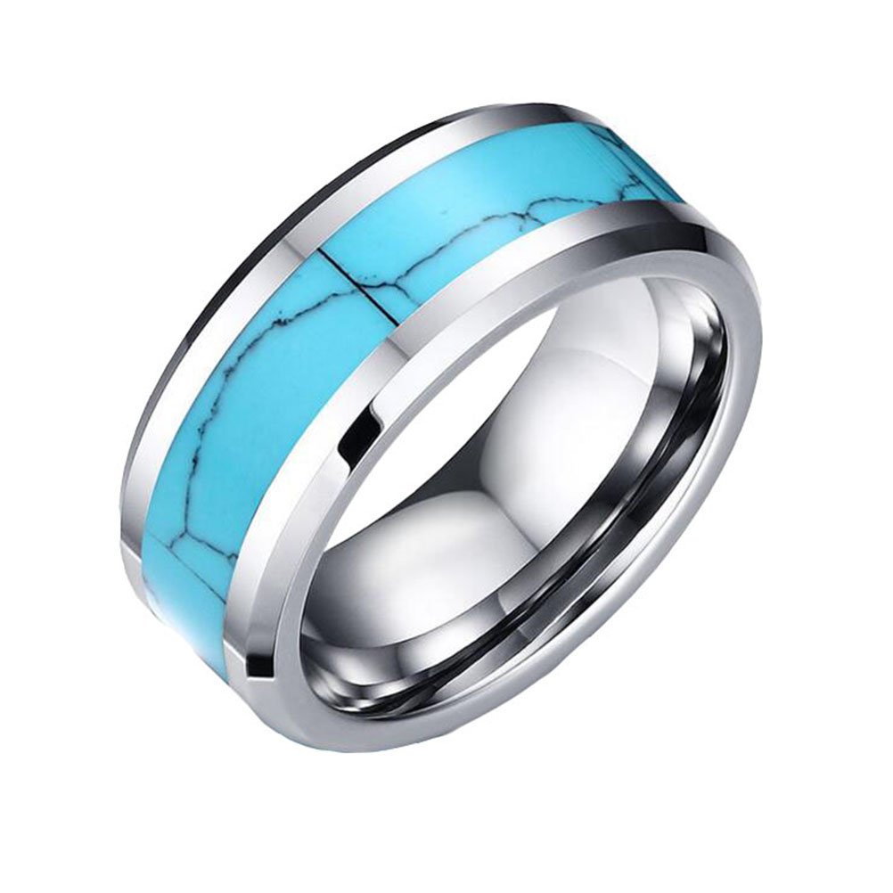 OAKKYJewelry Men's Tungsten Steel Blue Stone Rings, Vintage