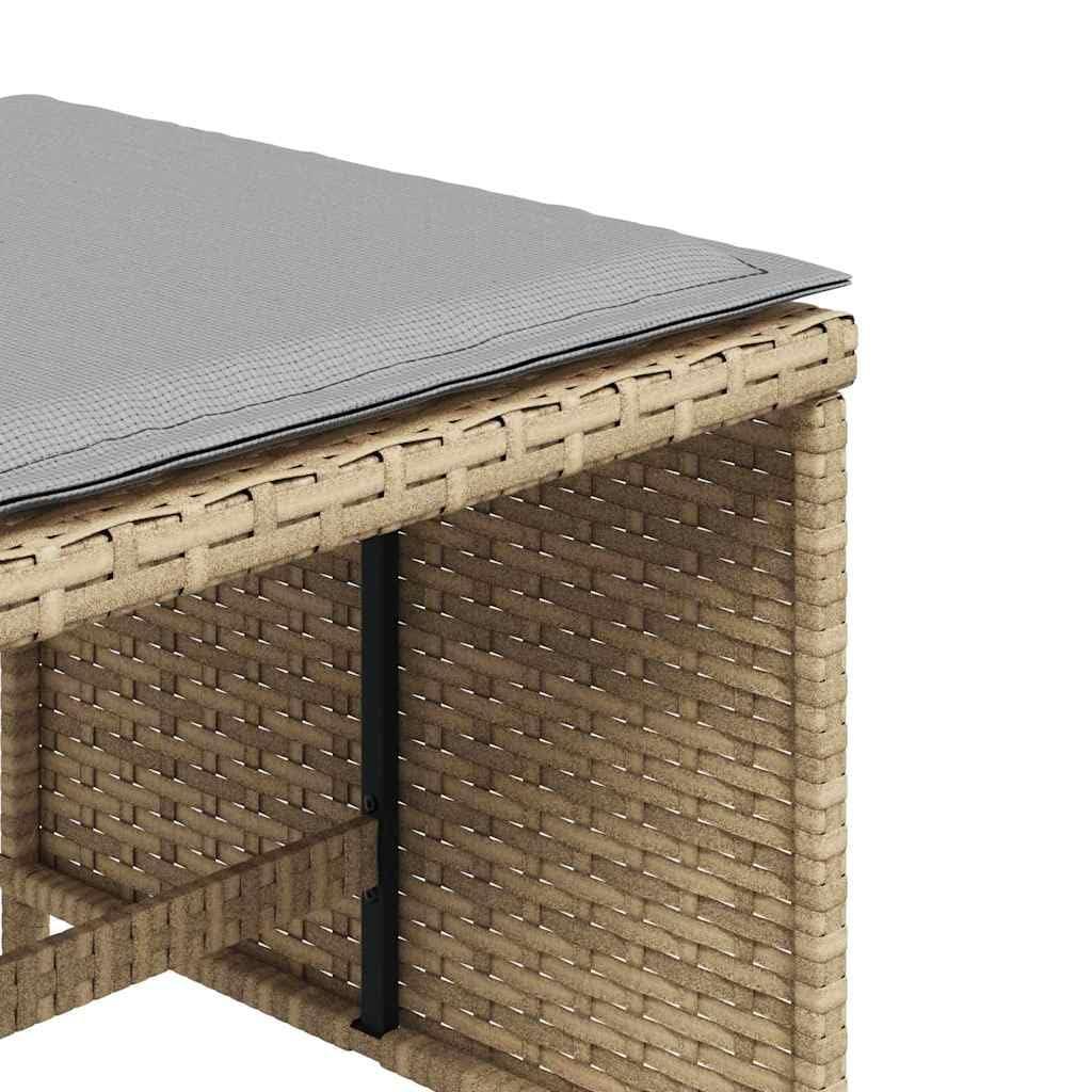 Taboret ogrodowy, 4 sztuki, polirattan, z poduszkami, 41 x 41 x 36