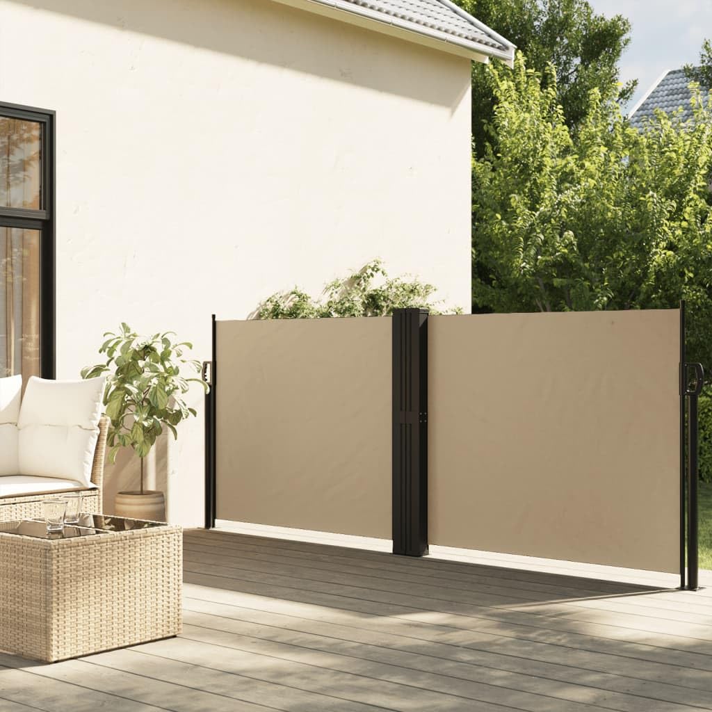 IKAYAA Retractable Side Awning Privacy screen garden Balcony Screen Fence Panels Wind & UV for Balcony, Terrace, Pool-beige-140 x 1000 cm