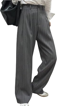 GORGLITTER Womens Low Rise Trouser Dress Pants Dressy Striped Pleated Wide Leg Office Business Casual Slacks Pants