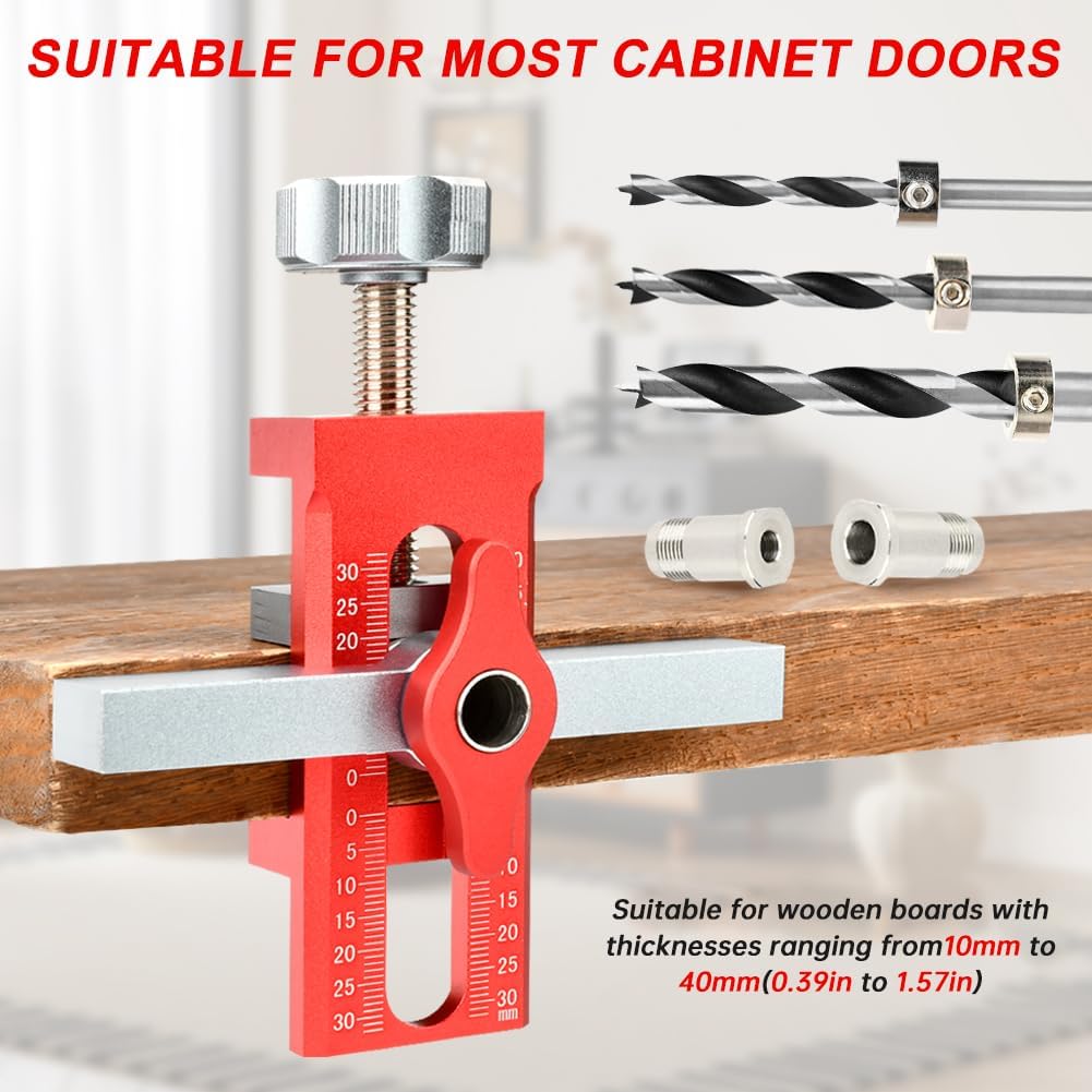 Cabinet Door Installation Jig, 2-in-1 Aluminium Alloy Cabinet Hardware Jig with Adjustable Positioner, Bag＆3 Drill Bits for Installing Frameless or Face Frame Cabine-t Doors