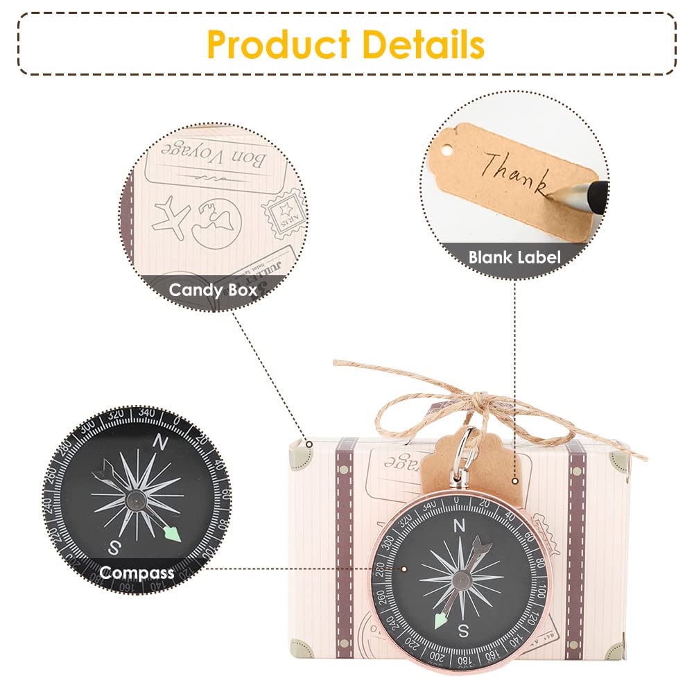 Confezione Regalo Bussola da 20 Pezzi, Scatole a Forma di Valigia con Etichette Kraft Souvenirs Decorativi per Festa Nuziale da Viaggio(Oro rosa)