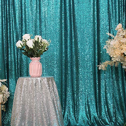Eternal Beauty Teal Sequin Wedding Backdrop Photography Background Party Curtain, 6Ft X 8Ft