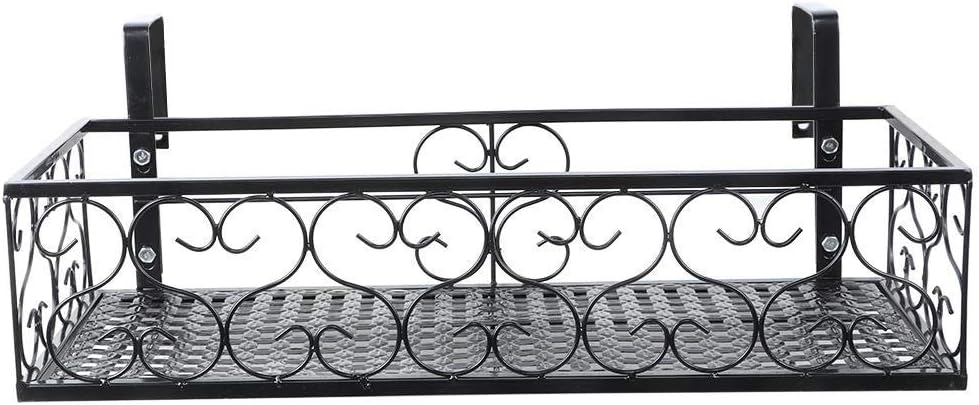 Flower Rack with Hooks, Iron Balcony Hanging Pot Stand,Plant Storage Railing Shelf,Plant Container Accessories Home Decoration (19.7 x 7.9 x 4.7inch)