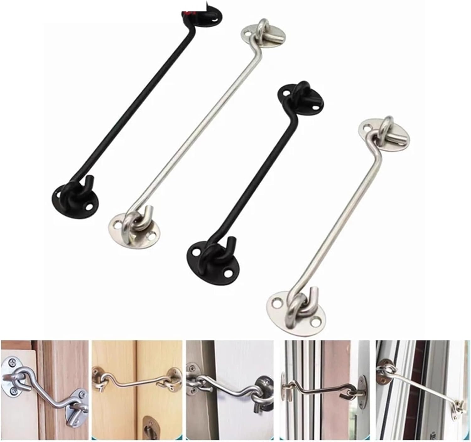 Stainless Door Hasp Window Hook Door Limit Fixing Windproof Brace Hook Lock Sliding Door Lock MA126 H 1pcs(Black)
