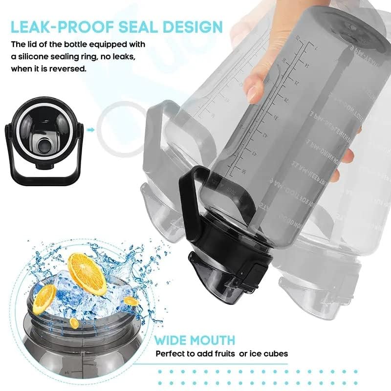 Image of MARTEEN Plastic 2 L Capacity Belt Straw Transparent Motivational Water Bottles|Time Marker Leak Proof&Break-Proof|Best Usage For Office /School /Gym /Travel Bottle|Bpa-Free Fitness Sports Bottle (Black)