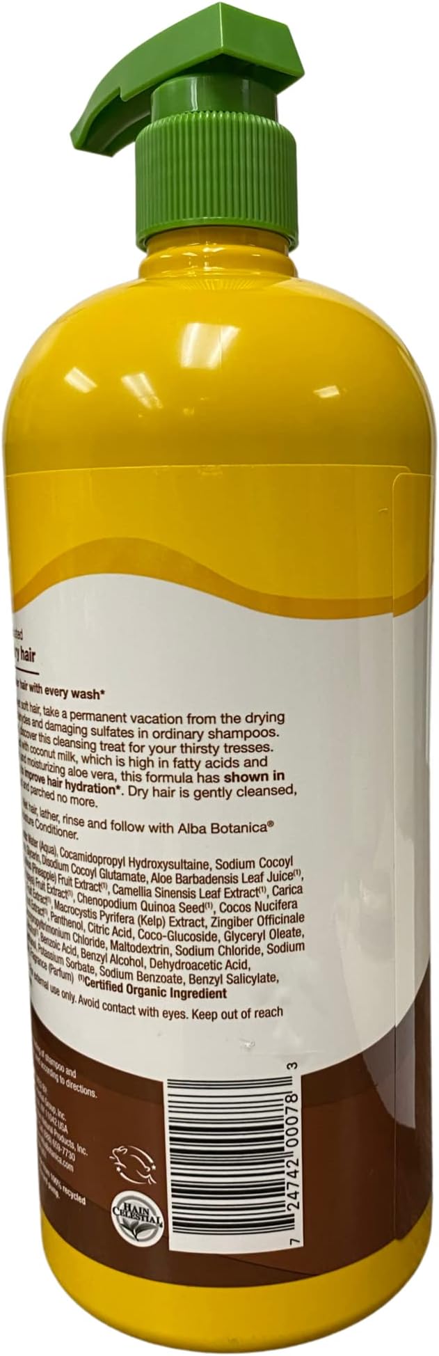 Alba Botanica More Moisture Shampoo, Coconut Milk, 34 Oz