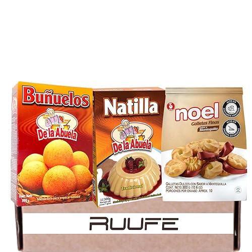 Natilla De La Abuela Tradicional Colombiana Galletas de Mantequilla Buñuelos (paquete de 3) Natilla Original, Galletas de Mantequilla y una caja de