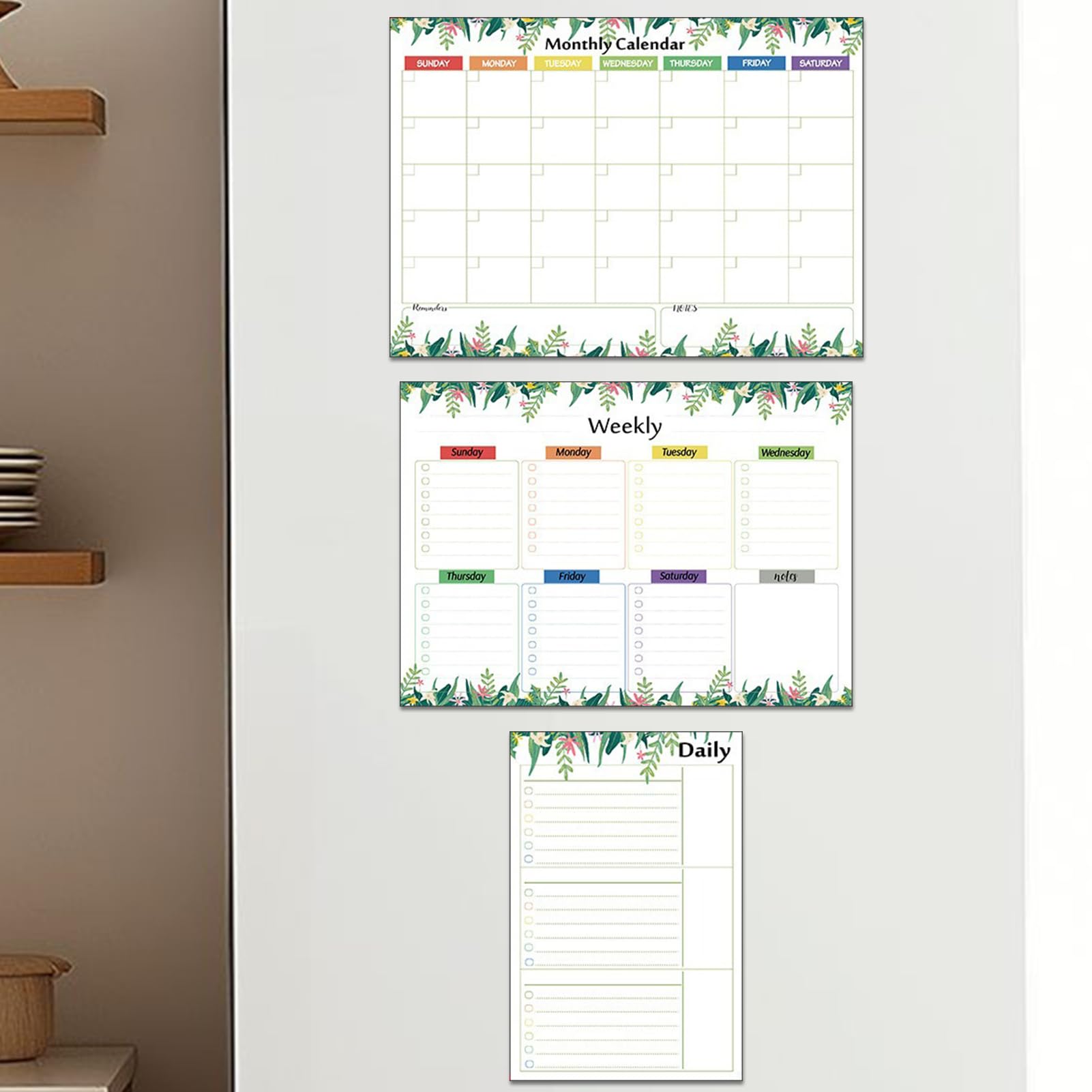 Lot de 3 calendriers mensuels pour réfrigérateur avec marqueurs et gommes – Organisation murale, planificateurs mensuels hebdomadaires et quotidiens pour adultes et