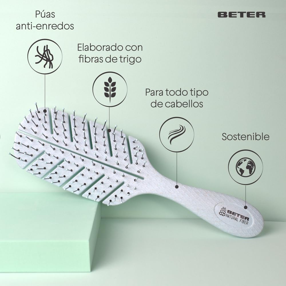 Beter – Detangling brush Natural Fiber – Anti-Tangle Skeleton Hairbrush made from wheat fibers, Anti-Tangle and Anti-Breakage Detangling Eco Brush, Gentle and Tangle-Free Styling, For All Hair Types