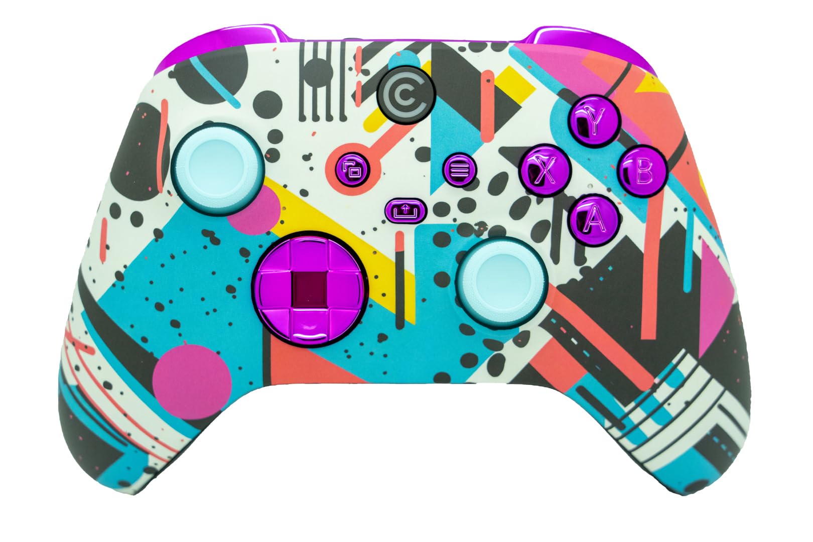 Custom Controllerzz Designer Series Custom Wireless Controller for Xbox Series X/S, Xbox One, & PC - Multiple Designs Available (Retro Abstract & Purple Chrome Inserts)
