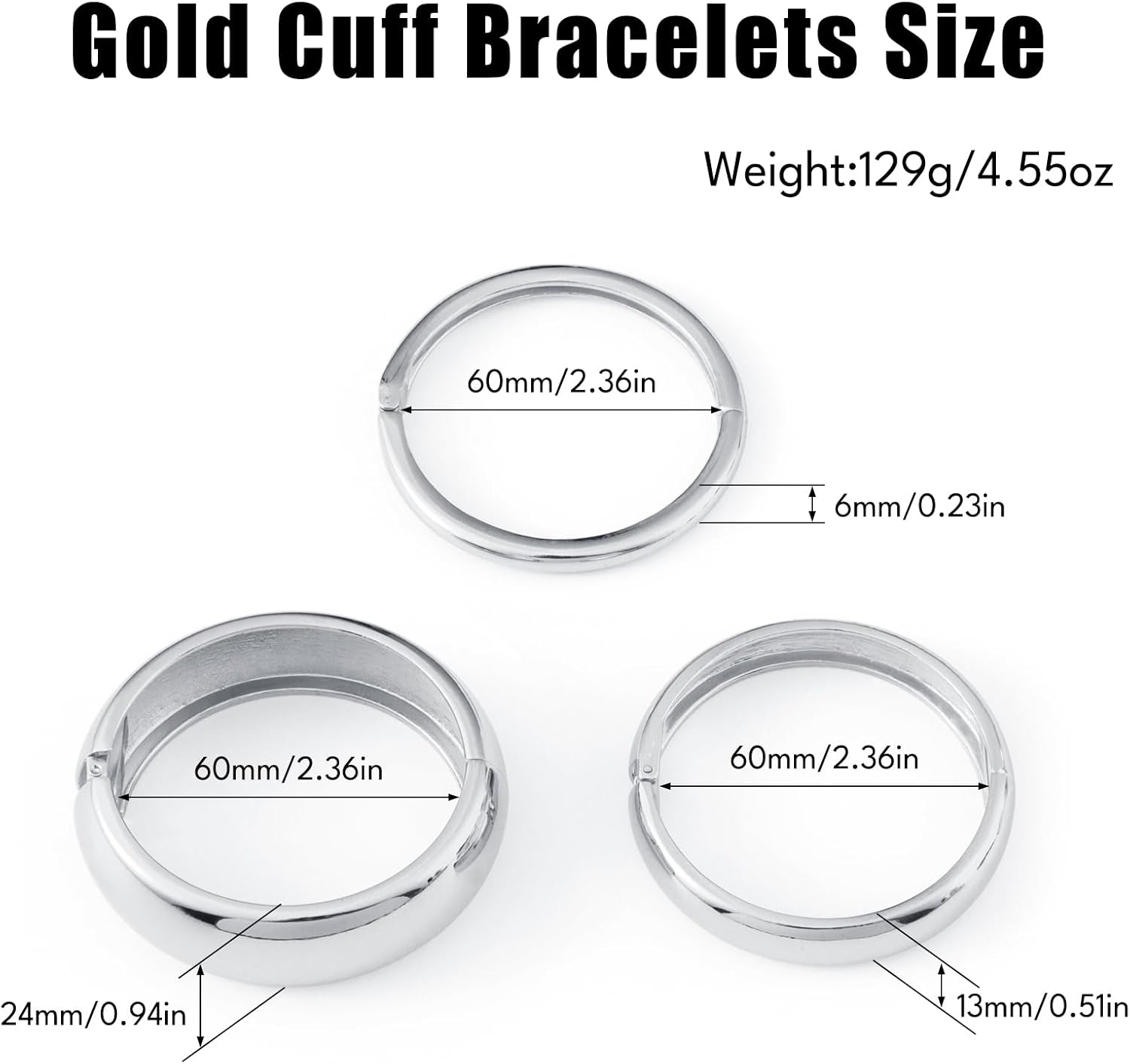 Giovanchi 3Pcs Chunky Bangle Bracelets for Women Trendy Stack Open Wide Wrist Cuff Bracelets Hinged Arm Cuff Bangles Fashion Gift Accessories - Image 4