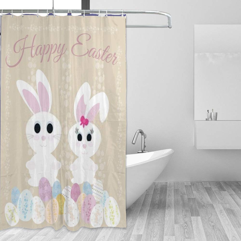 Rideau de douche anti-moisissure fini les traces d'eau avec motif lapin pastel