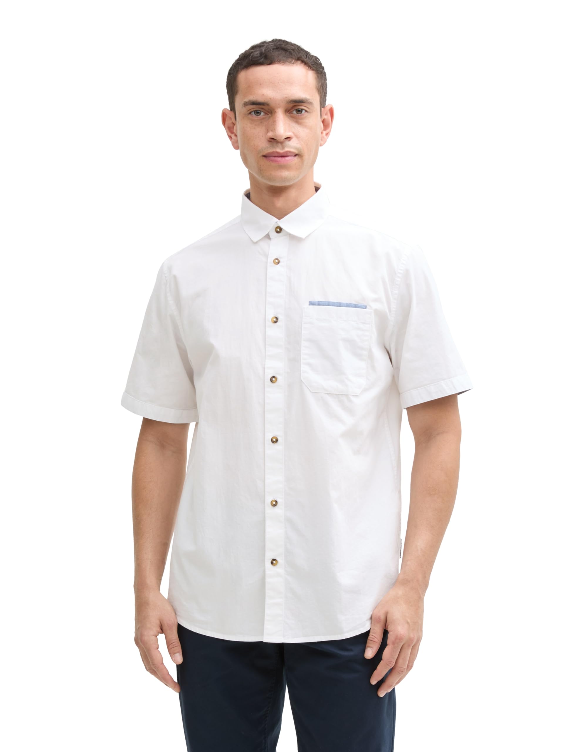 TOM TAILOR Men's Regular Fit Short-Sleeved Shirt with Chest Pocket