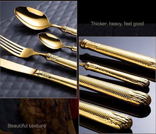 Miniatura 7 de TWEE Juego de cubiertos dorados para 12 cubiertos modernos de 48 piezas de acero inoxidable 1810 de alta calidad incluye cuchillos tenedores y
