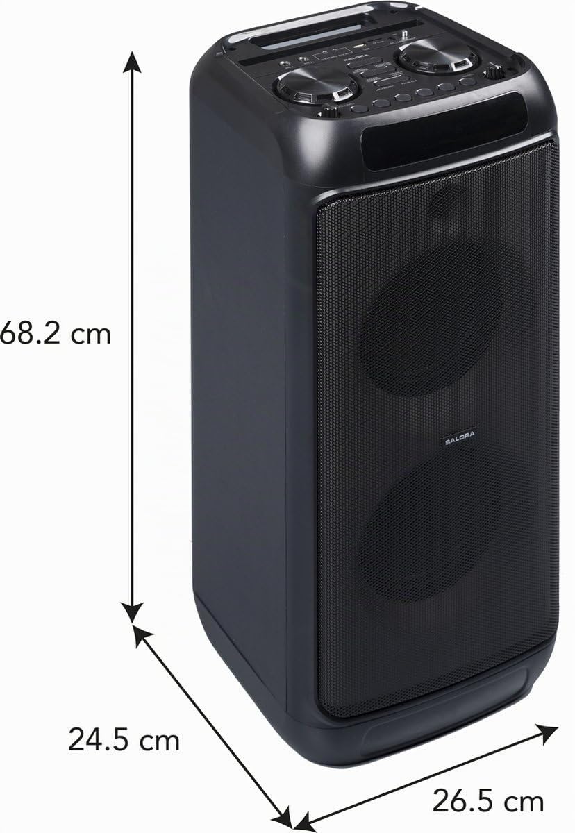 SALORA PARTYBOX400– Altavoz Bluetooth Potente de 400W con batería para hasta 7h –Altavoz portatil con Luces LED– micrófono Incluido, conexión USB/SD y Bluetooth, Ideal para Fiestas