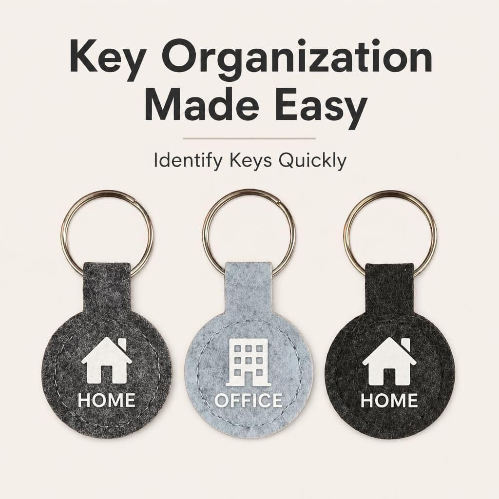 10 Pcs Blank Round Felt Keychain Tags Writable Paintable Fabric Key Rings Gray Black DIY Bag Luggage image 3