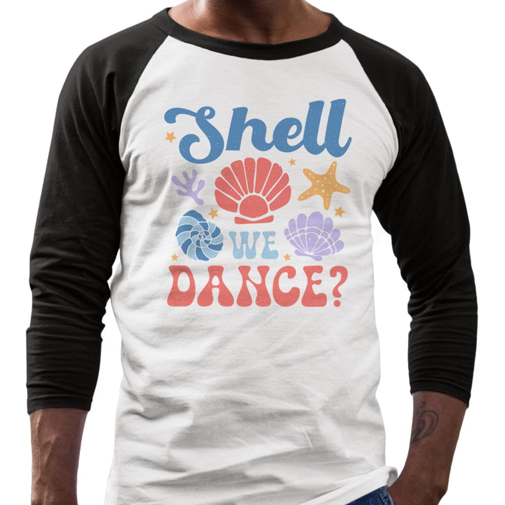TeesAndTankYou Shell We Dance Three-Quarter Raglan Sleeve Baseball Shirt Unisex X-Small White/Black