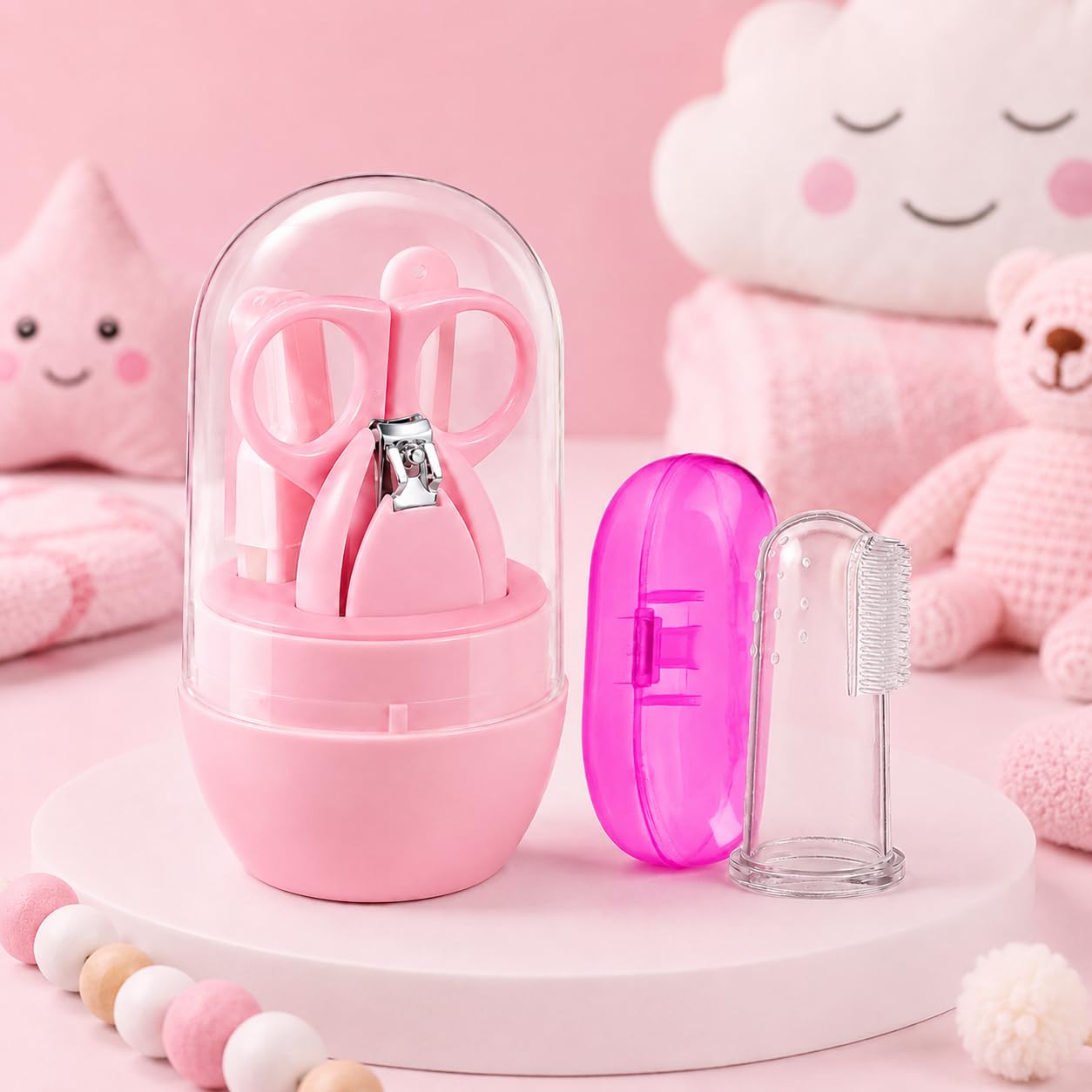 The Cheeky Kidzz Baby 4-in-1 Nail Clippers Kit Pedicure Manicure Essential Grooming Set Cute Protective Case with Baby Silicone Soft Bristles Finger Tooth Brush (Design 58)-image-32