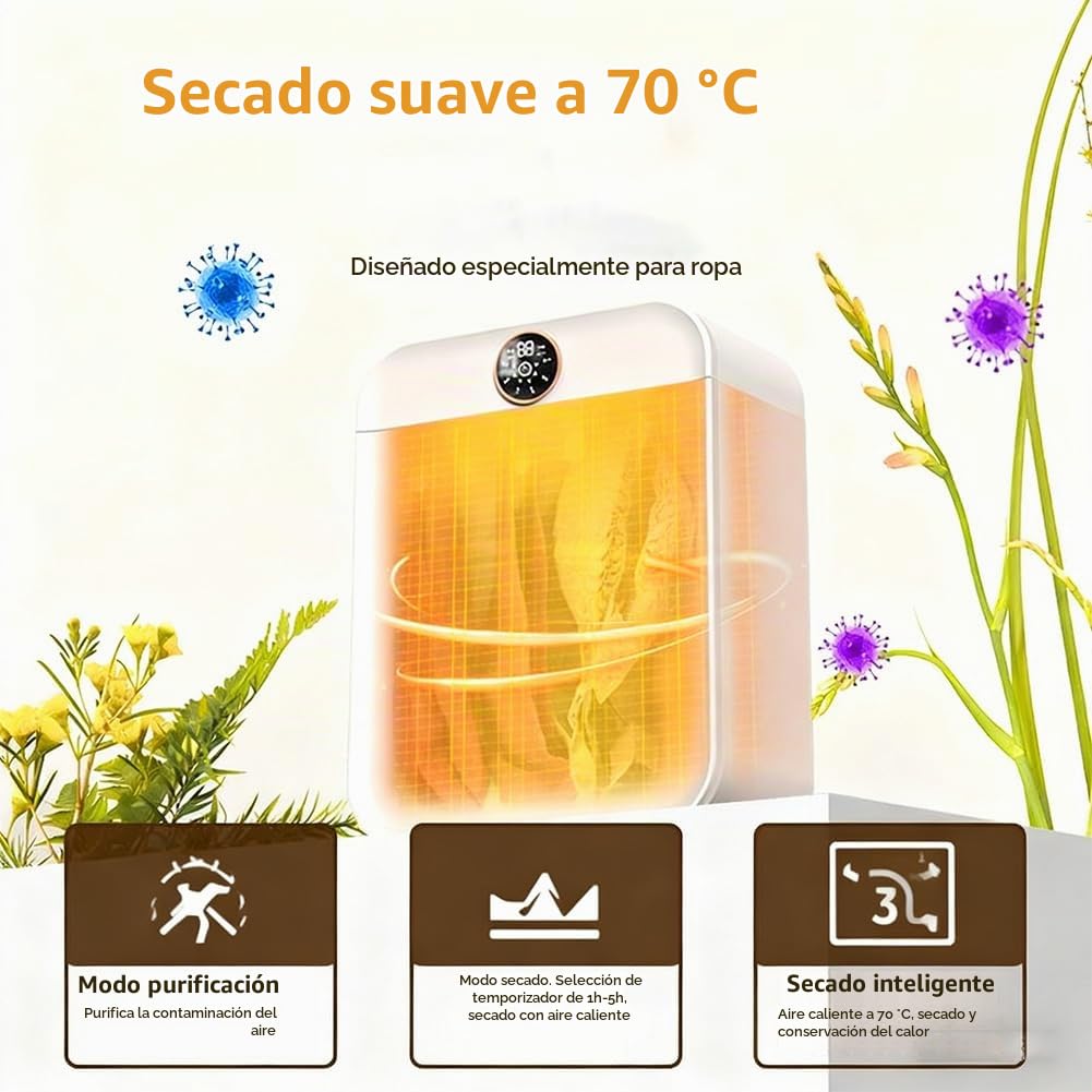 Mini Secadora Automática De Pared, Secadora Pequeña, Secado De Aire Caliente De 70°, Circulación De Aire Caliente Tridimensional De 360°, para Apartamento, Viajes, Dormitorio, Caravana, Ropa