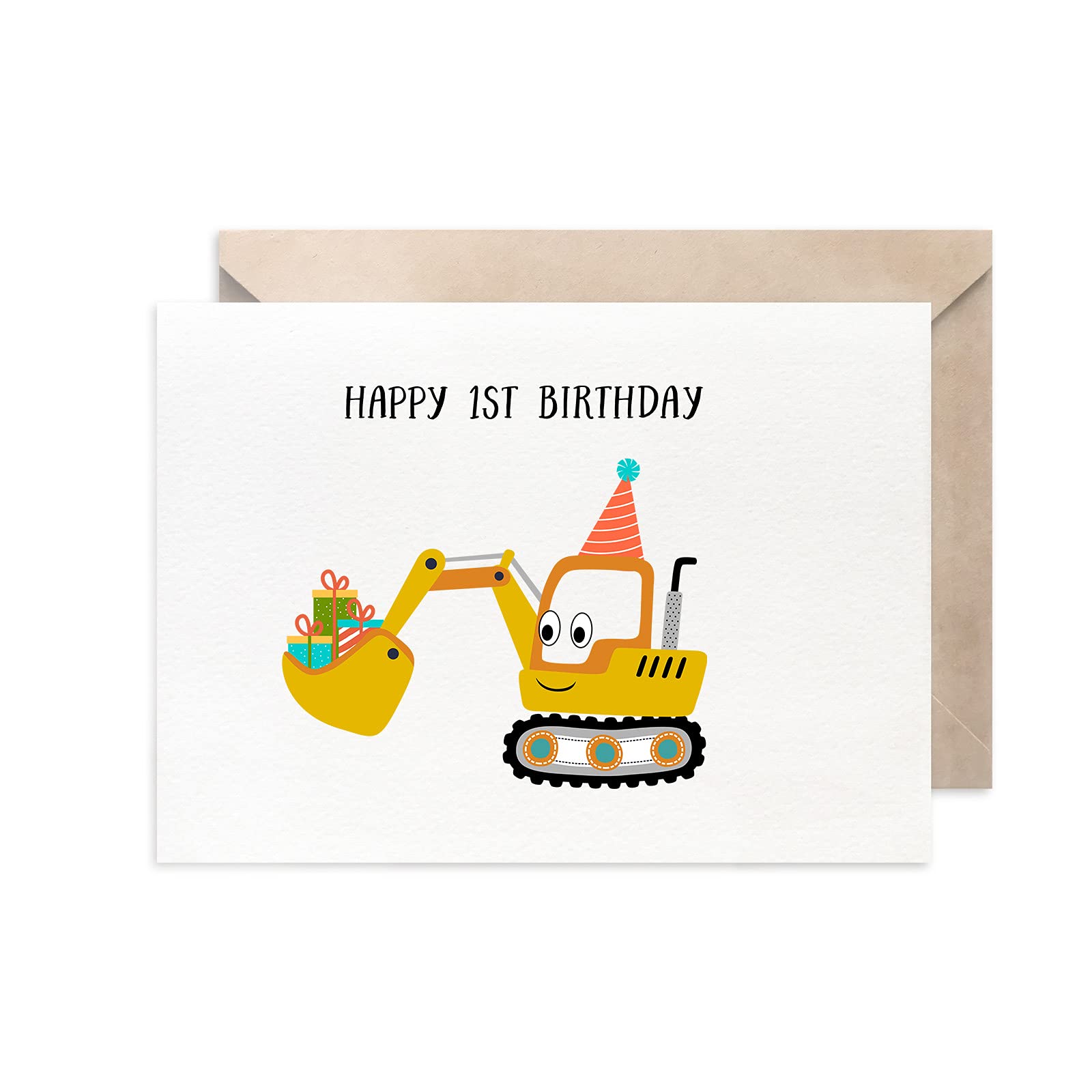 MAGJUCHE Construction 1st Birthday Card For Boy, Digger Birthday Card For Son, Grandson, Nephew, Friend
