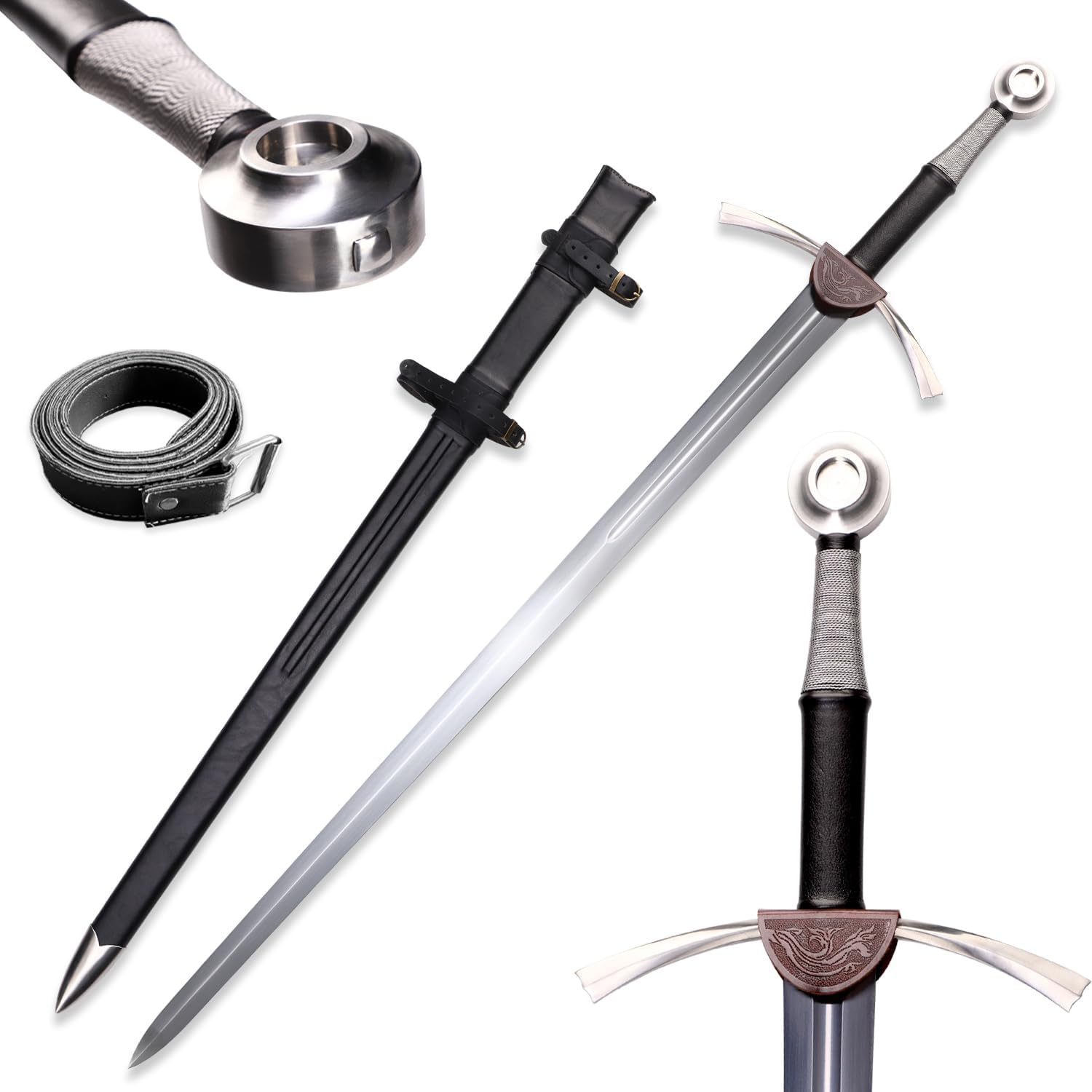 48" Medieval Western Sword 65 Manganese Steel Blade Hand-Forged Full Tang Sharp Real Sword with Belt,for Collecting,Gifting,Display