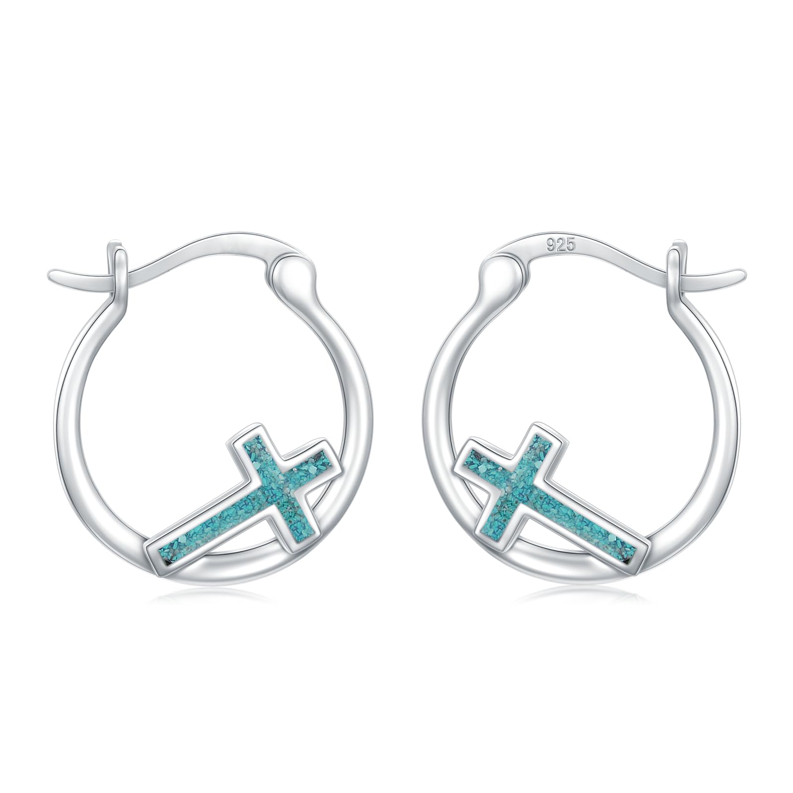 Twoowl Cross Hoop Earrings 925 Sterling Silver Opal Cross Earrings Religion Jewelry Gifts for Women