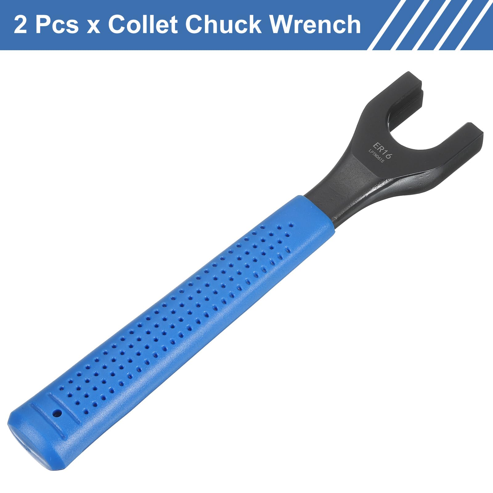 uxcell 2pcs ER16 O-Type Collet Chuck Wrench Spanner 40CrV Integral Type Nut Spanner with Non-Slip Handle for Clamping Nut Milling Machine Lathe Chuck Holder Tools - Image 3