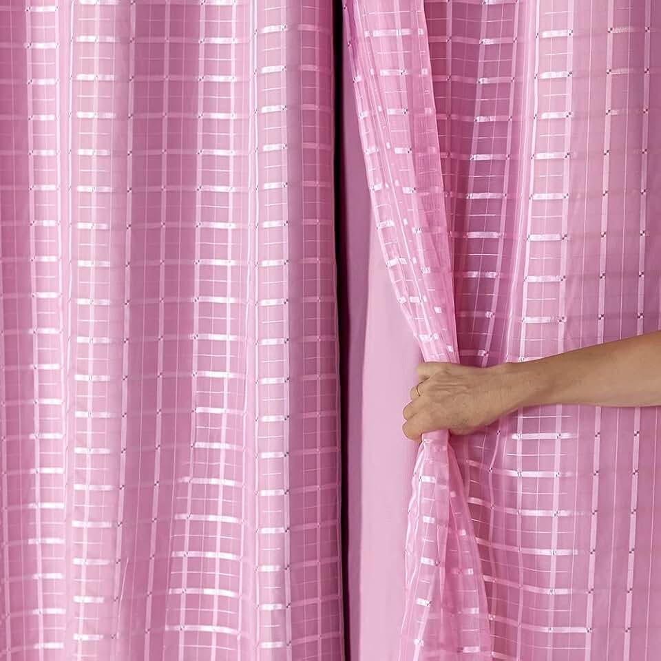 Cortina Blackout PVC c/Tecido Voil Xadrez 2,80 x 1,60 - Sala, Quarto, Escritório, Cozinha... (Rosa)