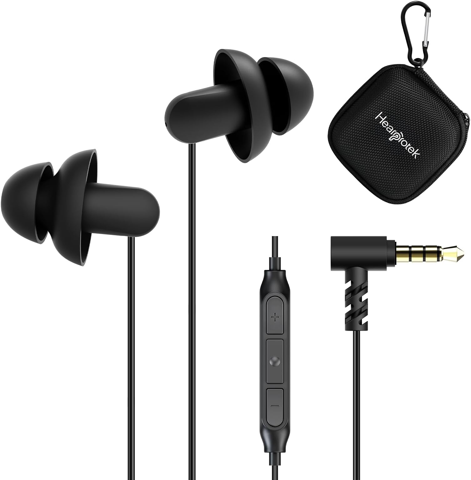Hearprotek Sleep Earbuds, 2 Pairs Ultra Soft Lightweight Silicone Sleeping Earphone Headphones with Volume Control and mic for Side Sleeper, Snoring, Air Travel, Relaxation (Black)