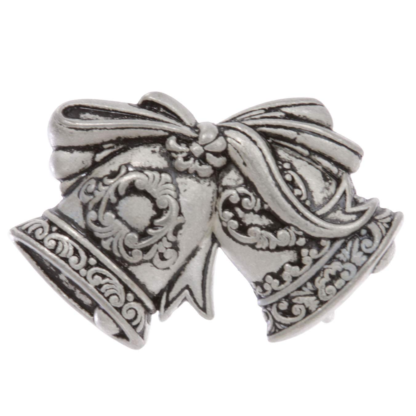 1 1/4" (32mm) Merry Christmas Jingle Bell Ribbon Bow Knot Engraving Perforated Belt Buckle, Antique Silver, One size
