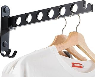 JOOM Retractable Folding Wall Mounted Clothes Hanger Rack Clothes Storage Organizer Laundry Coat Hanger Sturdy Hanging Dryer Rack (one Pack, Black)