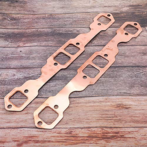 Qiilu 2Pcs Header Exhaust Gasket Seal, Square Port Copper Header Exhaust Gaskets Reusable Fit For Sbc 327 305 350 383 #TOP4