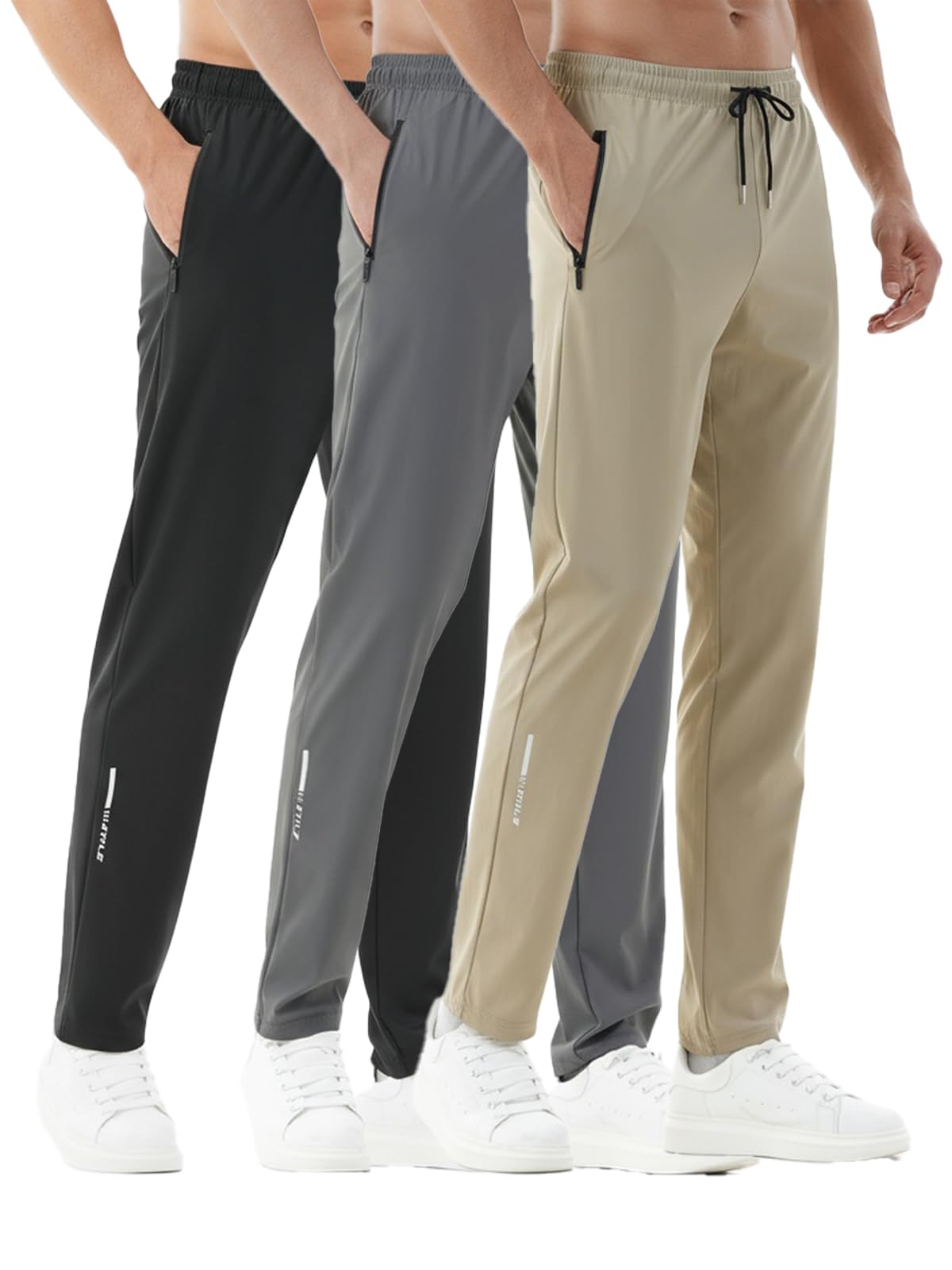 Lot de 3 pantalons de survêtement pour homme avec poches à fermeture éclair, extensibles, légers et athlétiques, pour jogging, course à pied, entraînement, salle de sport