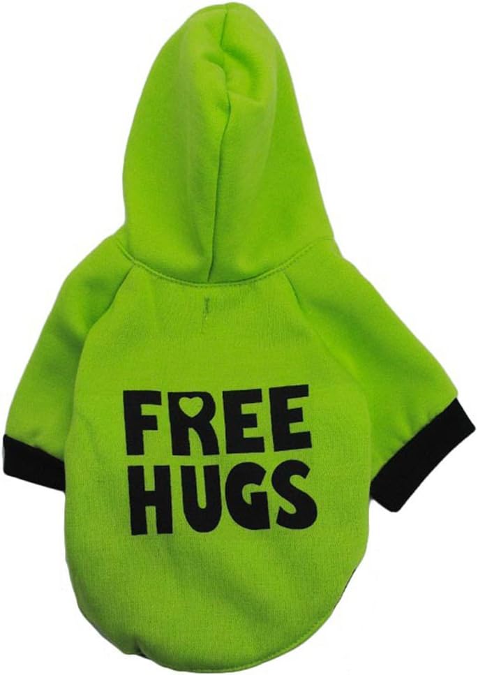 Rdc Pet Fleece Dog Hoodies, Apparel 'Free Hugs' Patterns Basic Hoodie Sweatshirt, Cotton Jacket Coat for Samll Dog & Medium Dog & Cat (Green) (M)