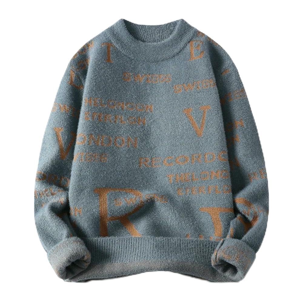 ZBDP modny sweter z literą męski sweter okrągły dekolt slim fit swetry dzianina ciepły zimowy styl codzienne ubrania męskie