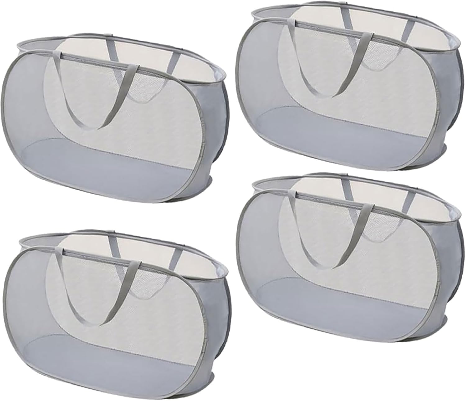 4 Piece Popup Mesh Laundry Basket Durable Handles Collapsible Laundry Baskets Folding Clothes Pastic Hamper for Laundry Room College Dorm (Black)