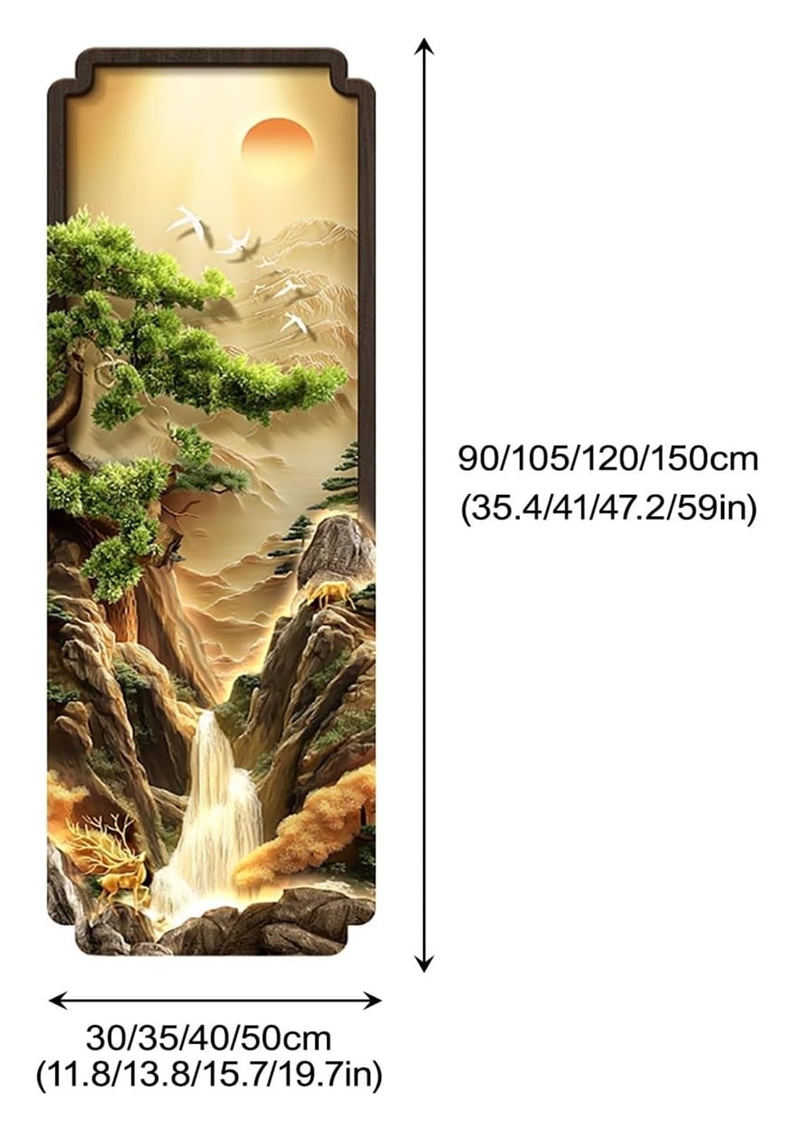 Decorazione murale 3D a LED - Murale con paesaggio cinese illuminato for casa, ufficio ed eventi(Brown-c,105 * 35cm/41 * 13.8in)