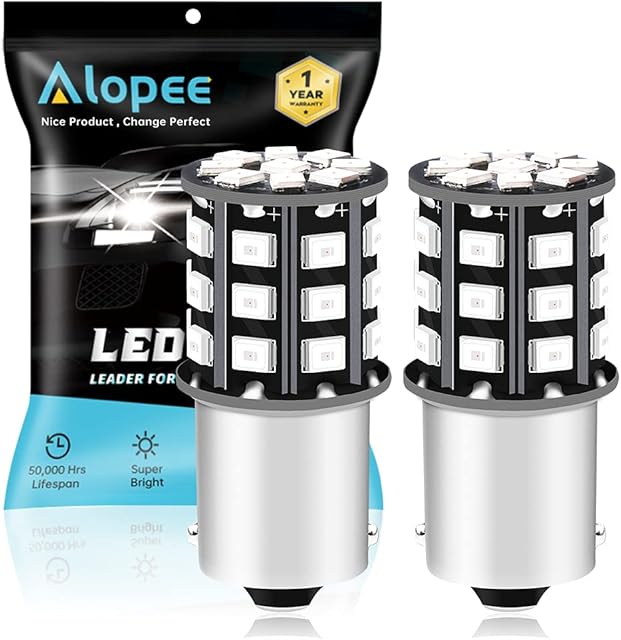 Alopee 2 Pack BA15S P21W 1156 LED Bulbs, 12V-24V Red 2835 33 SMD LED Light Bulb for Brake Lights Tail Stop Parking Lights Position Lights Interior RV Camper Bulbs