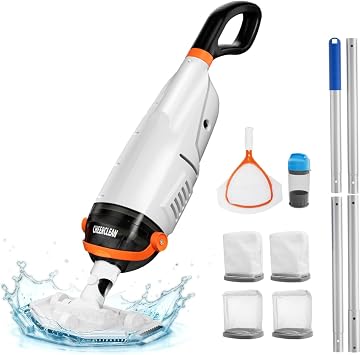 Cordless Handheld Pool SPA & Hot Tub Vacuum - 26.5GPM Suction, 98.82",1H Runtime, Directional-Control, Rechargeable Pool Cleaner for Above Ground & Inground Pool - Orange
