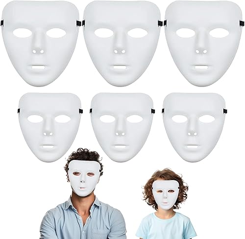 Miniatura 7 de 3 máscaras de Halloween, máscaras faciales blancas en blanco para Halloween, cara completa, de plástico, liso, fiesta, baile, para baile hip hop