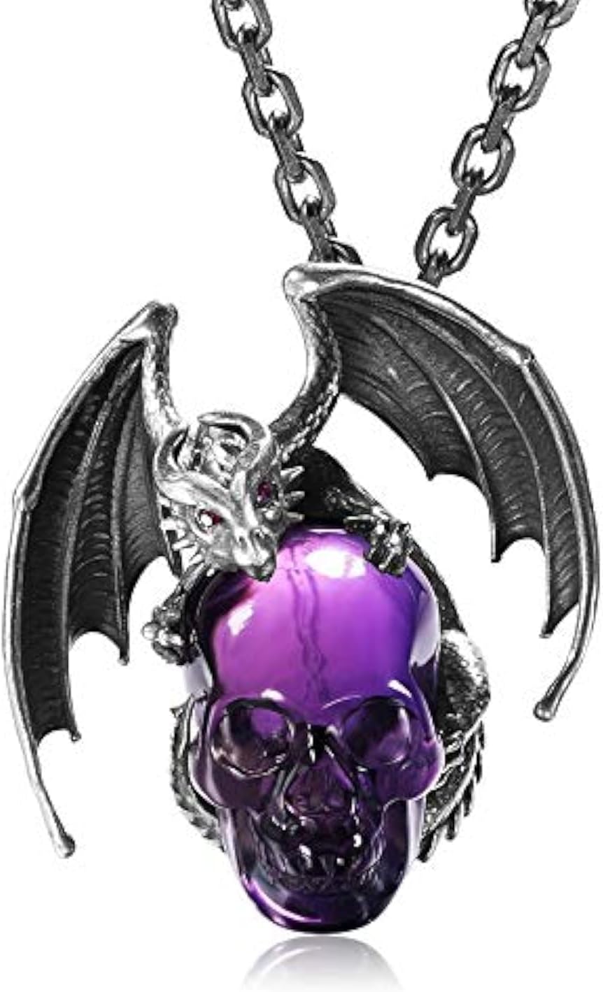 Skullis Necklace of Amethyst&925 Sterling Silver Carved