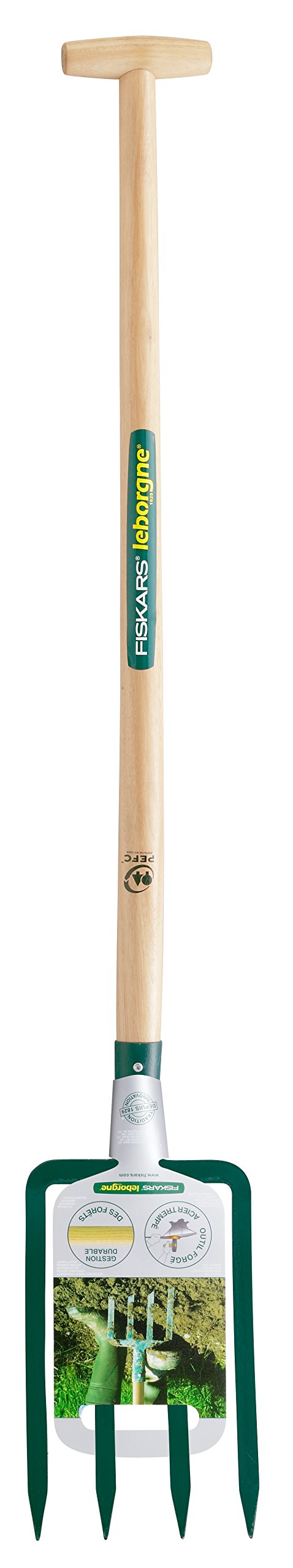 Fiskars 432299 - Horca (para cavar, casquillo, 4 dientes, 30 cm, con mango, muleta convexa)