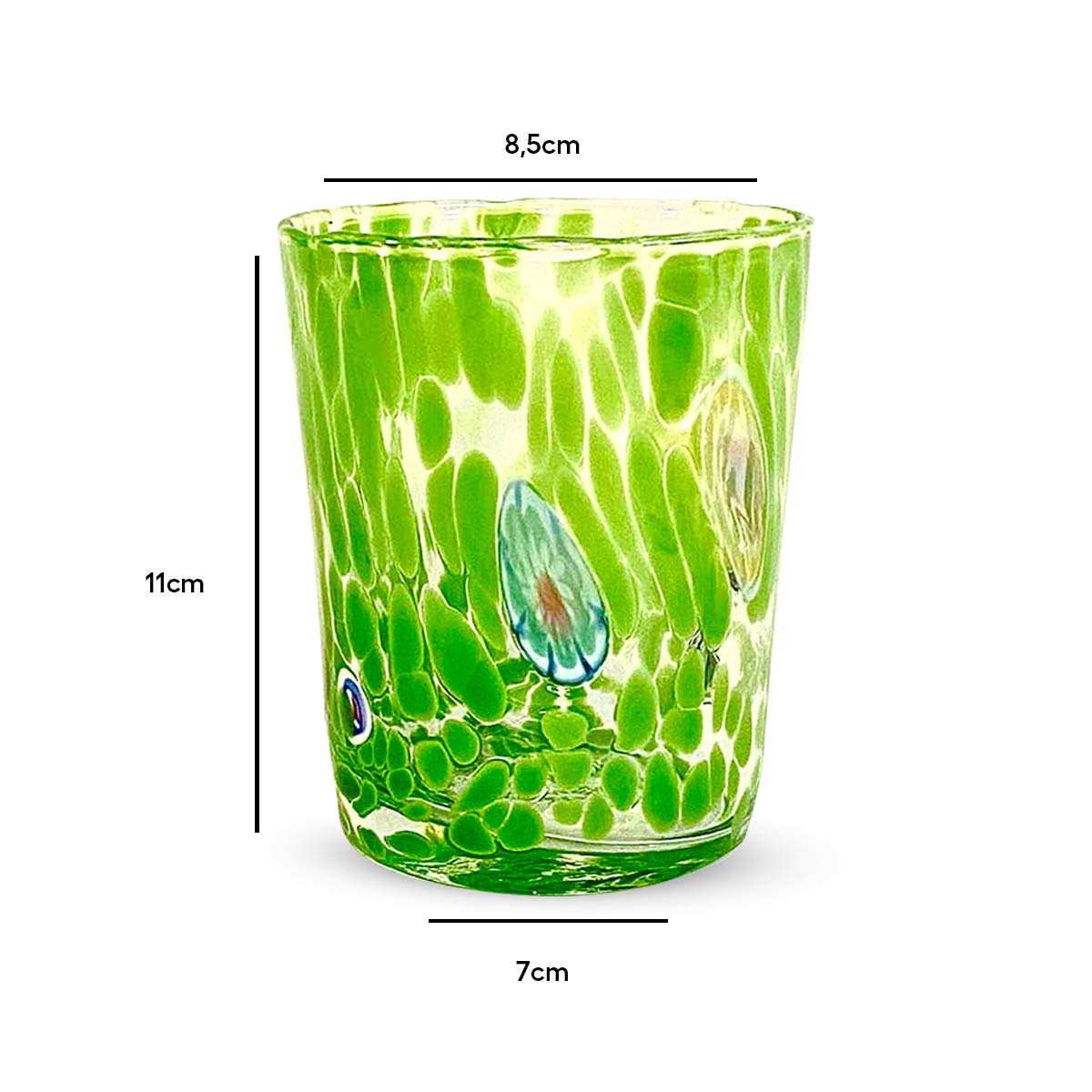 Gocce di Murano Un vaso de lluvia arco iris de cristal de Murano soplado 300 ml hecho a mano colorido paquete 2 copas de agua elegante y precioso (verde, 2)
