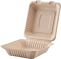 Vista 6 de KARAT EARTH Contenedores con bisagras de bagazo compostable libre de PFAS de 9"x9", natural, KE-BHC99N-1CFF - 200