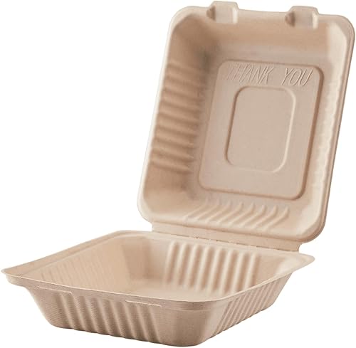 Miniatura 29 de KARAT EARTH Clamshell - Recipientes de alimentos para llevar [9 x 9 pulgadas, 200 unidades] 3 compartimentos Contenedores compostables