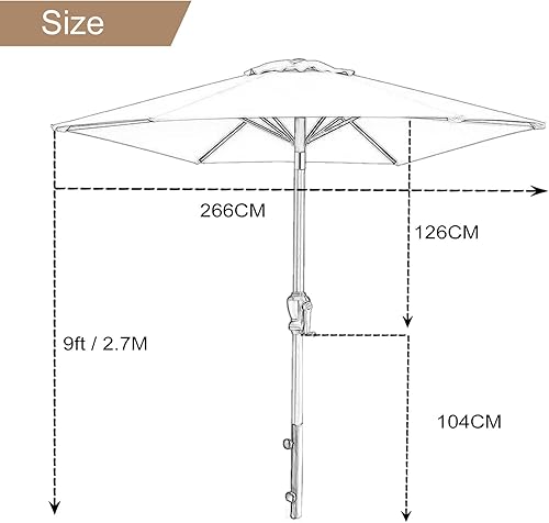 Miniatura 5 de Sombrilla de mesa para exteriores, sombrilla de terraza de 7.5 pies, con botón de inclinación y manivela, utilizada para piscina, balcón, patio