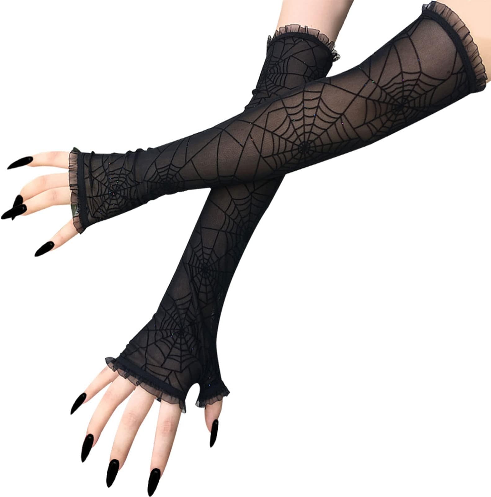 TAKIYABlack Gloves Costume,Long Black Gloves Halloween Cosplay Satin Holloween Accessories For Party Women